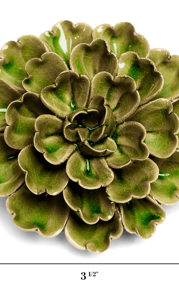Avocado Green Petunia ceramic wall flower — Japan collection — designed in Toronto by Chive Studio