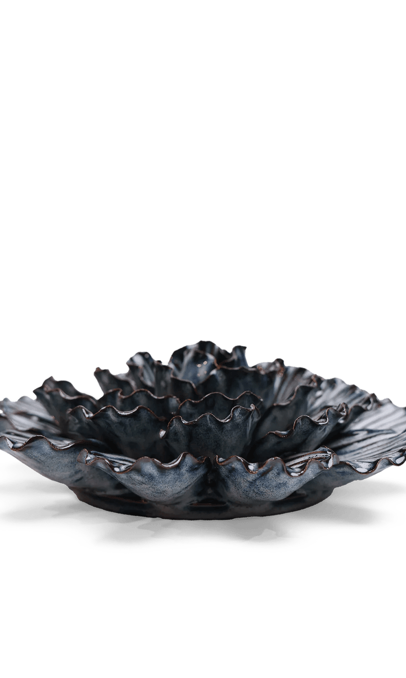 Navy Blue Dinner Plate Dahlia ceramic wall flower — Japan collection — designed in Toronto by Chive Studio
