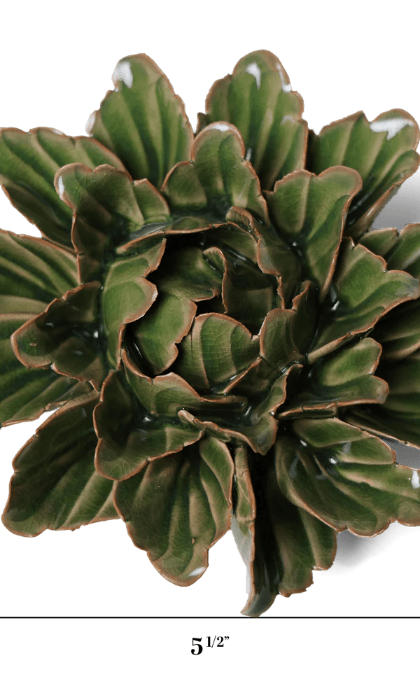 Avocado Green Sorbet Peony ceramic wall flower — Japan Collection — designed in Toronto by Chive Studio