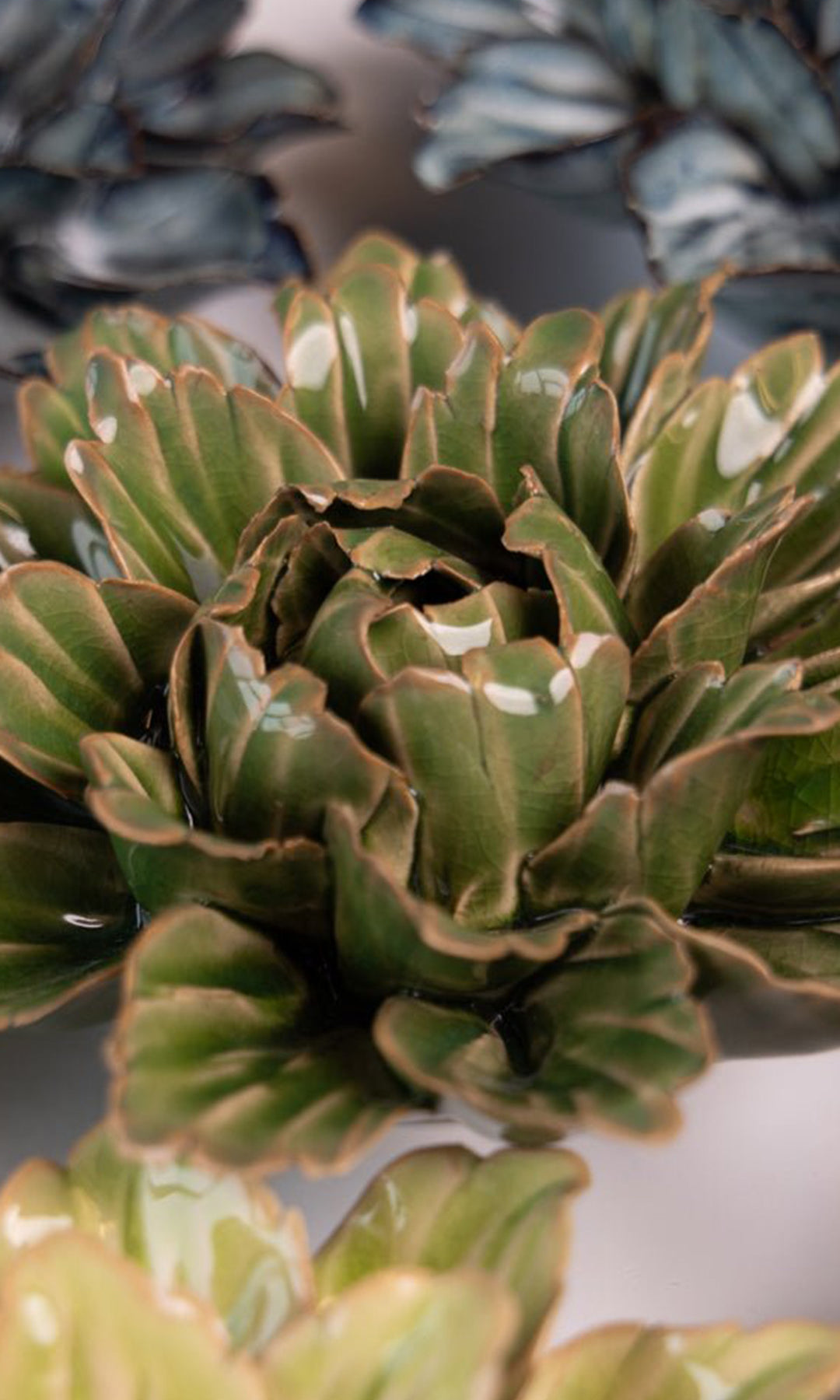 Avocado Green Sorbet Peony ceramic wall flower — Japan Collection — designed in Toronto by Chive Studio