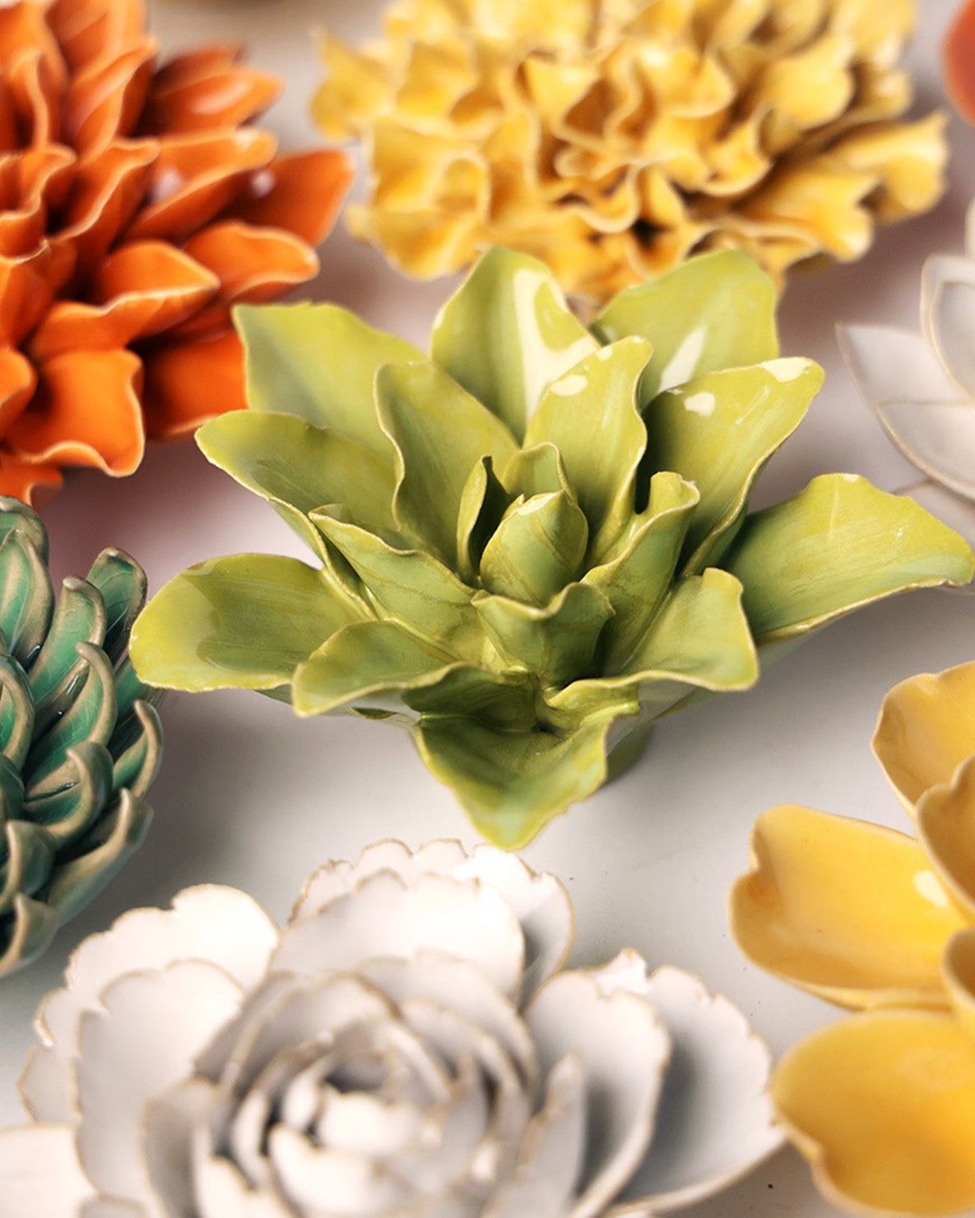 chartreuse tiger lily ceramic wall flower — English Garden Collection — handmade by Chive Studio Toronto