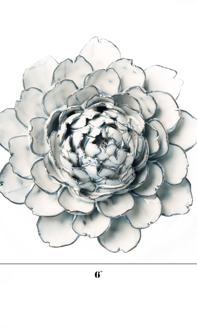 Blue White Hermione Peony ceramic wall flower — Coastal Collection — handmade by Chive Studio Toronto