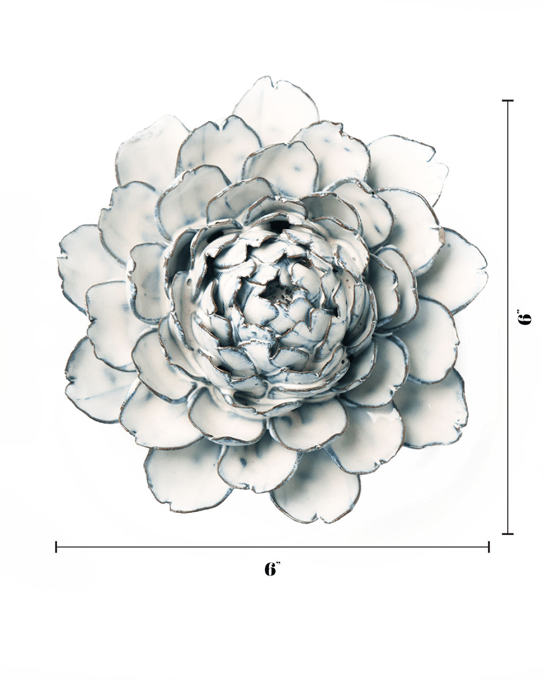 Blue White Hermione Peony ceramic wall flower — Coastal Collection — handmade by Chive Studio Toronto