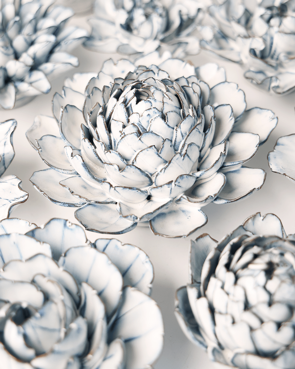 Blue White Hermione Peony - Chive Ceramics Studio - Ceramic Flowers - Chive Ceramics Studio