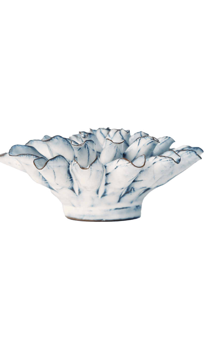 Blue White Lexi Cornflower ceramic wall flower — Coastal Collection — handmade by Chive Studio Toronto