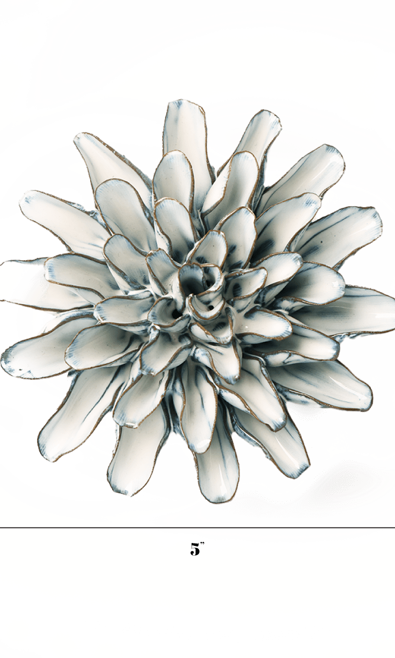 Blue White Lexi Cornflower ceramic wall flower — Coastal Collection — handmade by Chive Studio Toronto
