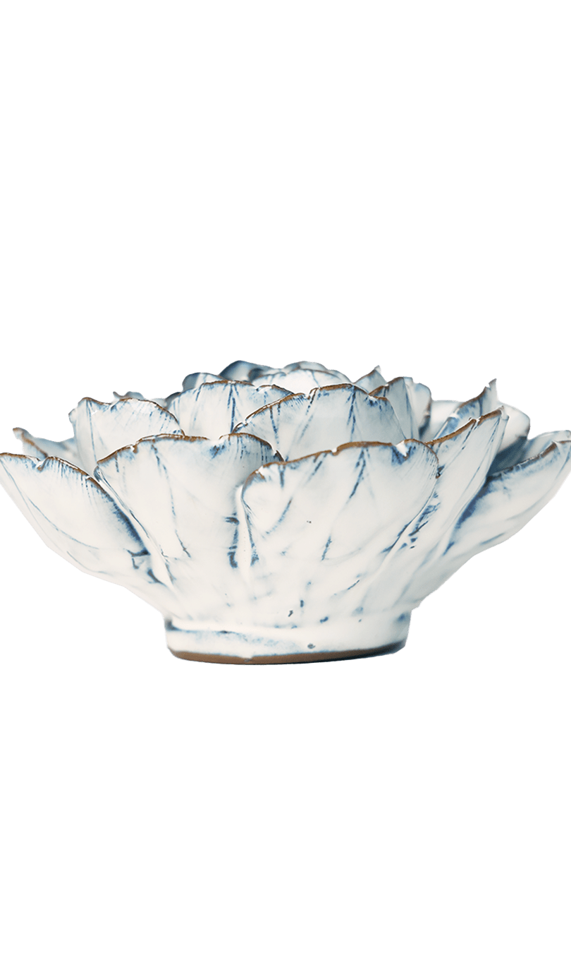Blue White Keiko Peony ceramic wall flower — Coastal Collection — handmade by Chive Studio Toronto