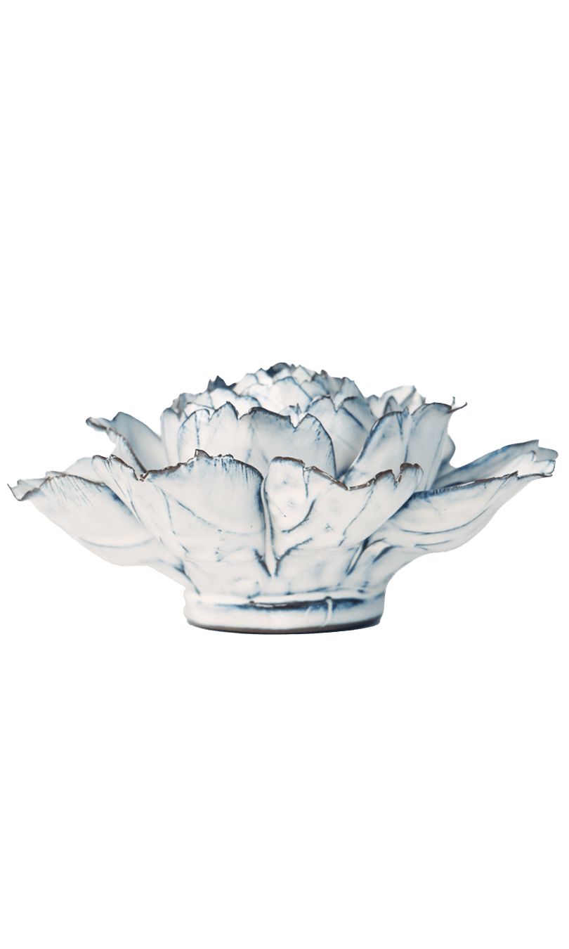 Blue White Camellia ceramic wall flower — Coastal Collection — handmade by Chive Studio Toronto