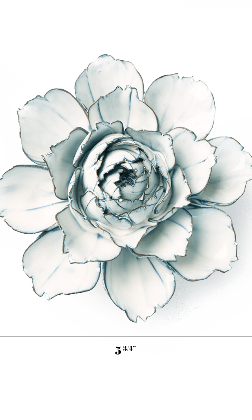 Blue White Camellia ceramic wall flower — Coastal Collection — handmade by Chive Studio Toronto