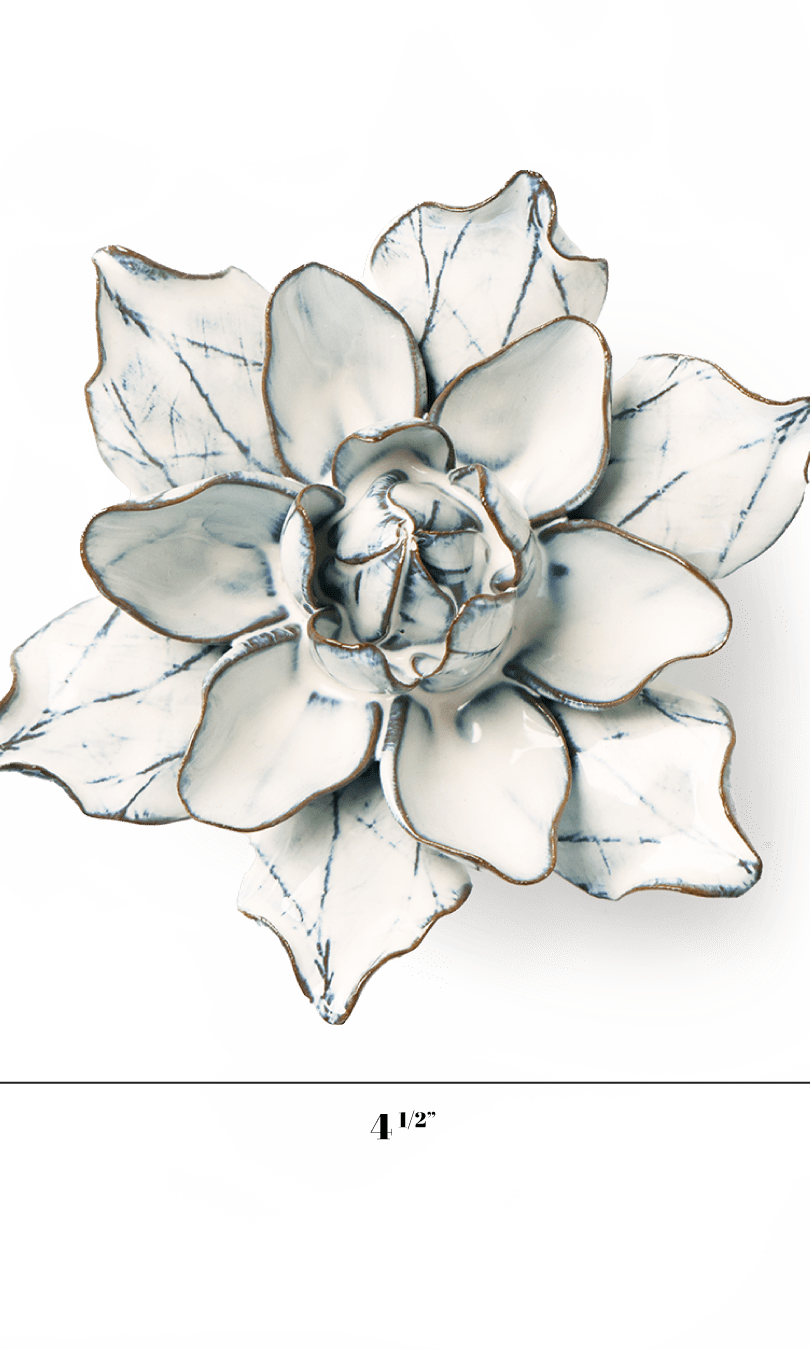 Blue White Columbine ceramic wall flower — Coastal Collection — handmade by Chive Studio Toronto