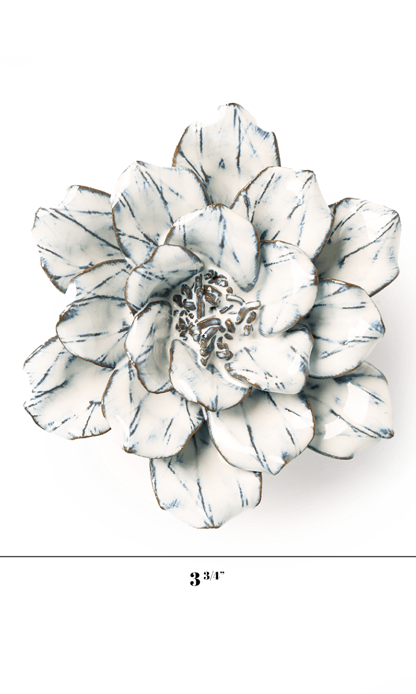 Blue White Cosmos ceramic wall flower — Coastal Collection — handmade by Chive Studio Toronto
