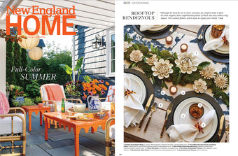 New England Home magazine editorial featuring Chive Studio white ivory Coastal Collection ceramic flowers — summer issue