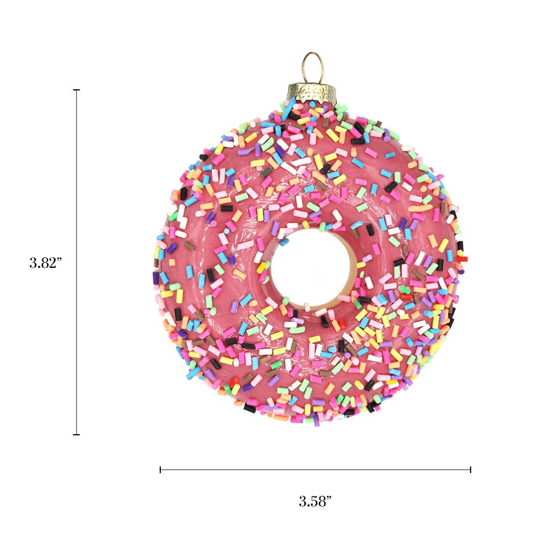 Pink Sprinkles Donut Ornament - Chive Ceramics Studio - Glass Ornaments - Chive Ceramics Studio