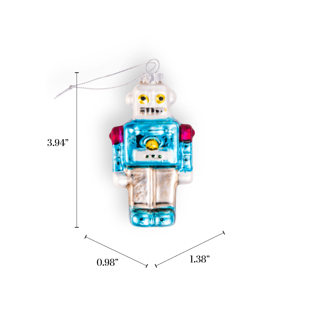 Retro Blue Robot Ornament - Chive Ceramics Studio - Glass Ornaments - Chive Ceramics Studio