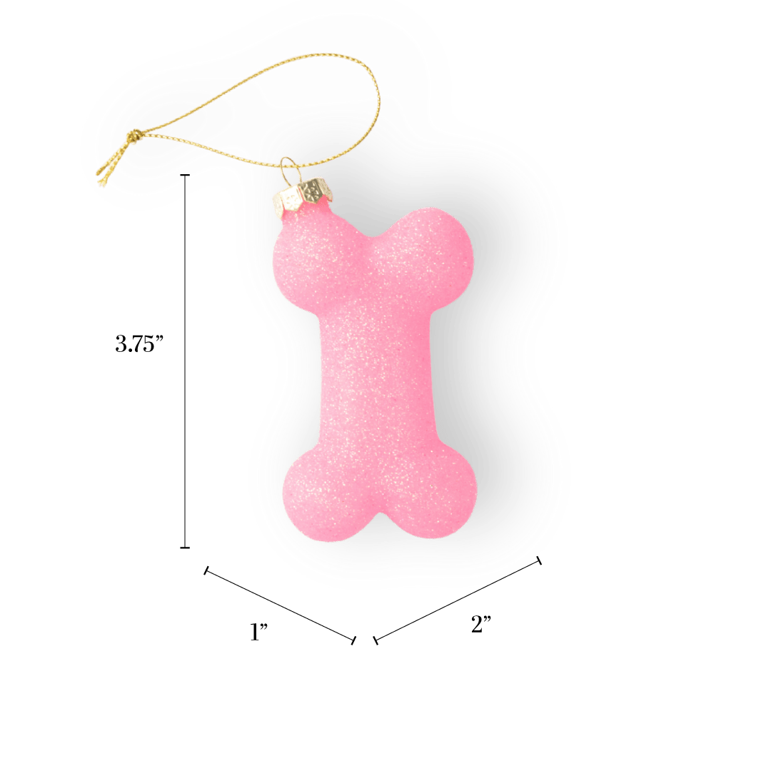 Pink Glittery Dog Bone Ornament - Chive Ceramics Studio - Glass Ornaments - Chive Ceramics Studio