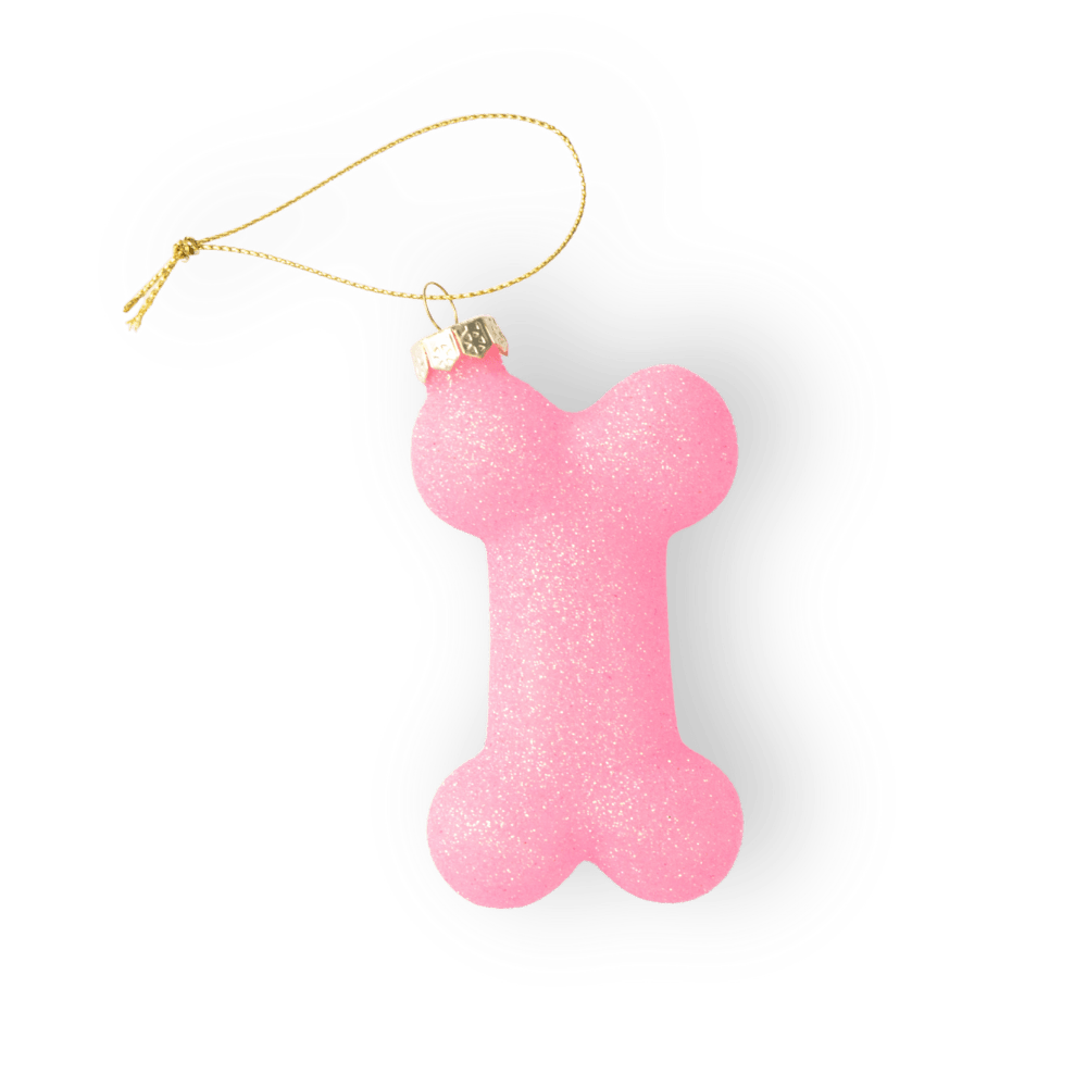 Pink Glittery Dog Bone Ornament - Chive Ceramics Studio - Glass Ornaments - Chive Ceramics Studio