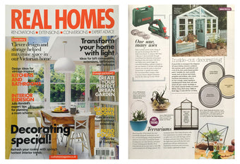 Real Homes UK magazine editorial featuring Chive Studio Table Top Pill Teal Terrarium — Hot Trends