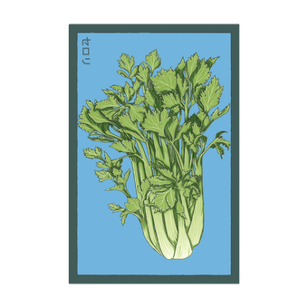 Celery seed packet - Shido Seeds non-GMO vacuum-sealed woodblock design