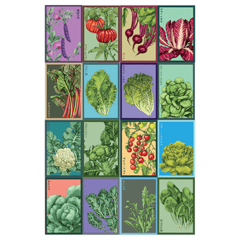 Vegetables Seed Bundle 33pc - Shido Seeds non-GMO vacuum-sealed woodblock design
