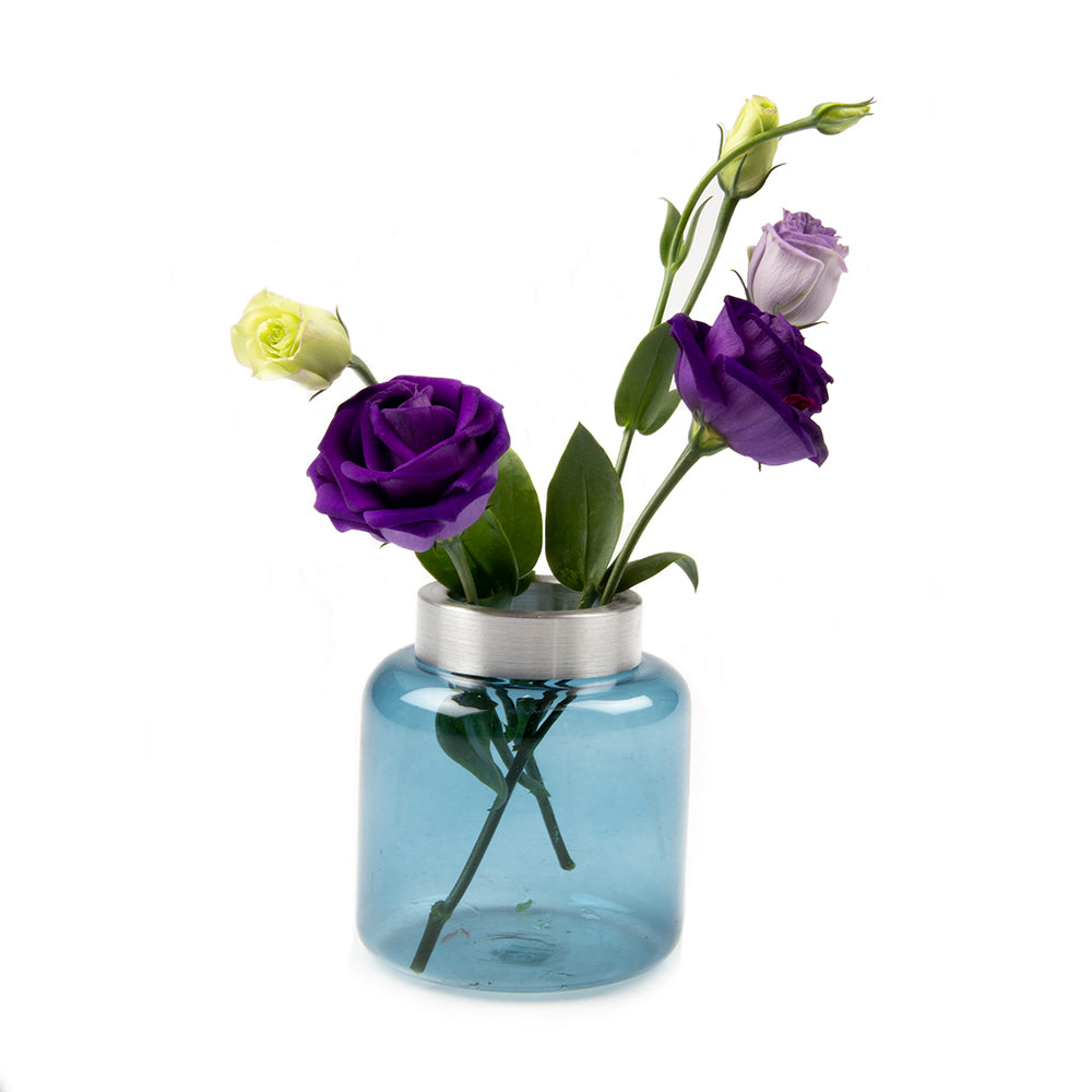 Traditional Blue Jar Glass Flower Vase