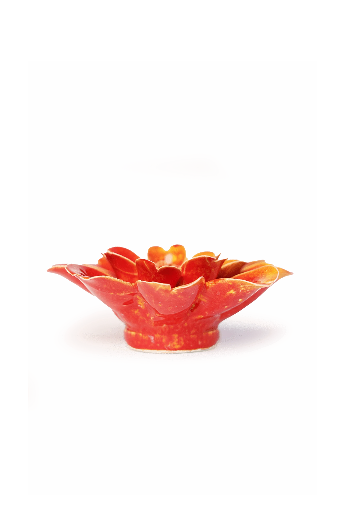 Chive April Birth Flower Daisy orange yellow ceramic flower side view showing petal depth and glossy glazed finish.
