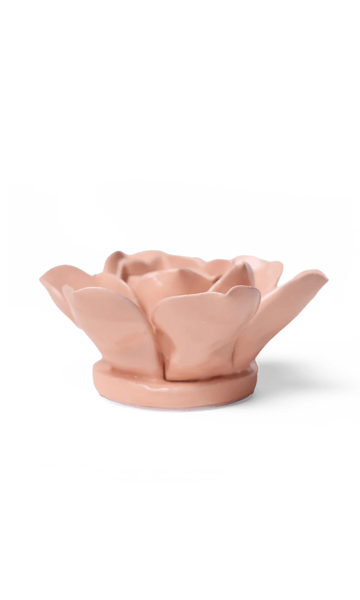 Chive December Birth Flower Narcissus apricot pink ceramic flower side view showing petal depth and glossy glazed finish.