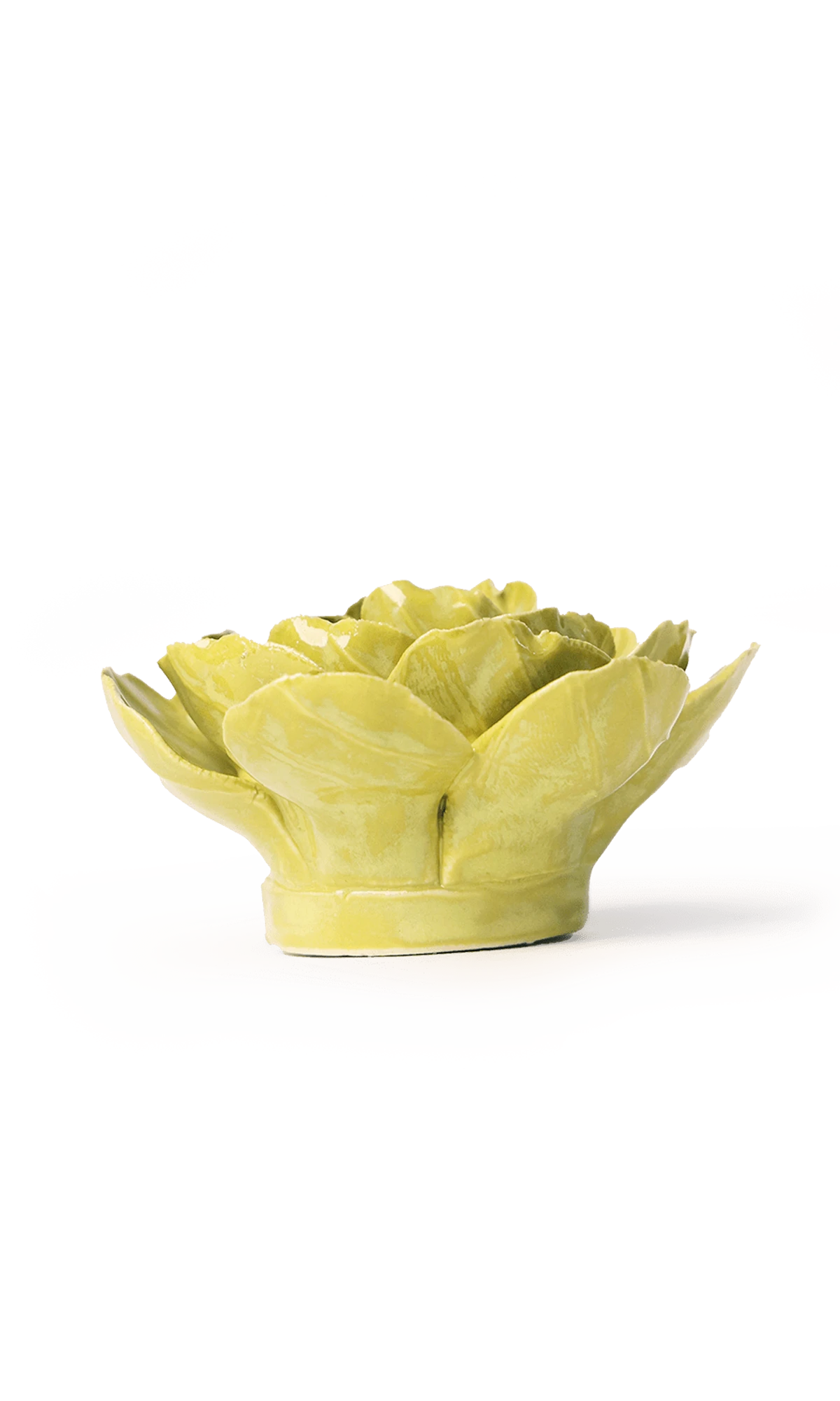 Chive February Birth Flower Primrose chartreuse ceramic flower side view showing petal depth and glossy glazed finish.