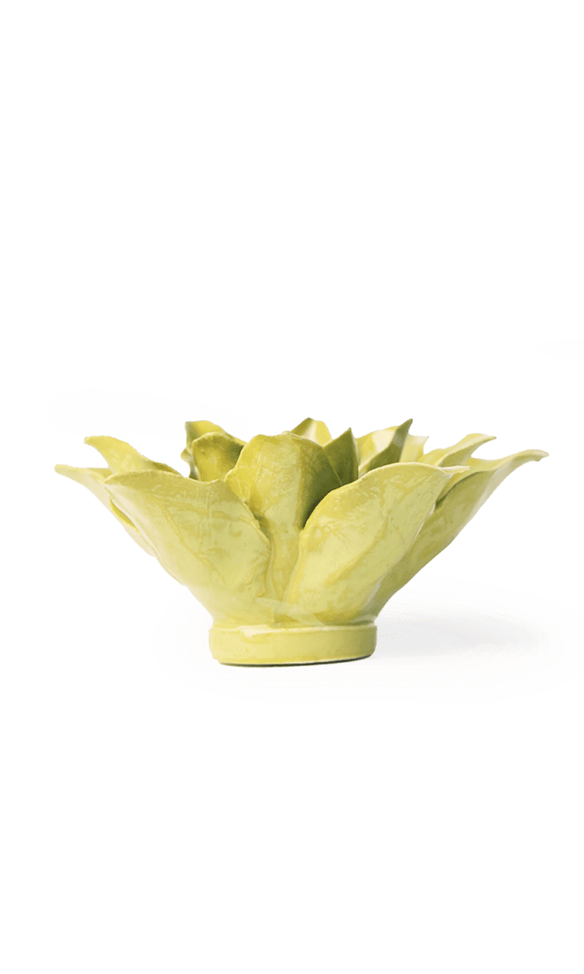Chive July Birth Flower Water Lily chartreuse ceramic flower side view showing petal depth and glossy glazed finish.