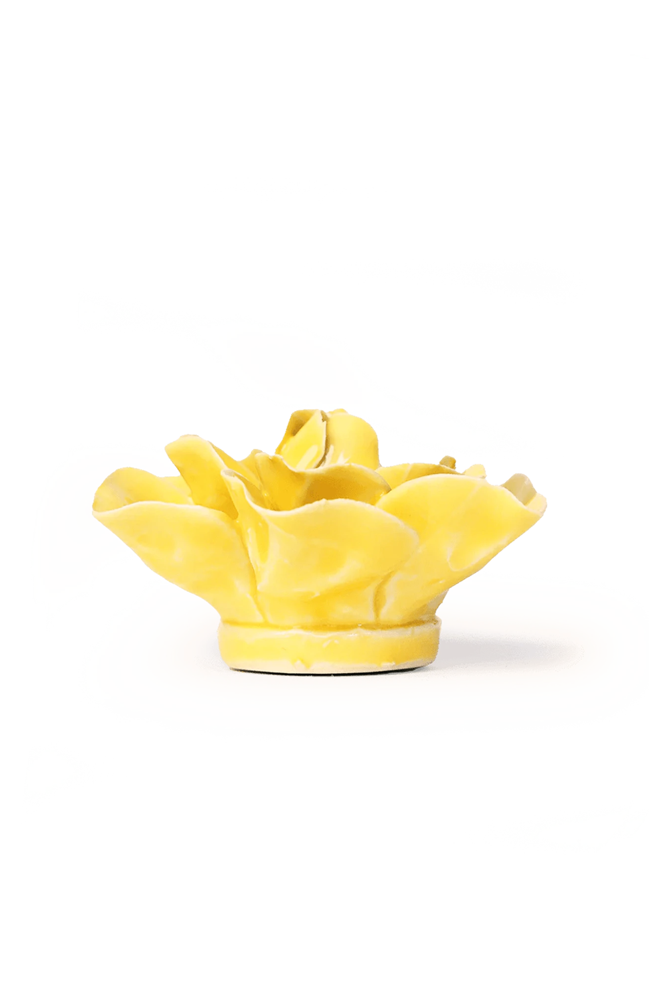 Chive March Birth Flower Daffodil yellow ceramic flower side view showing petal depth and glossy glazed finish.