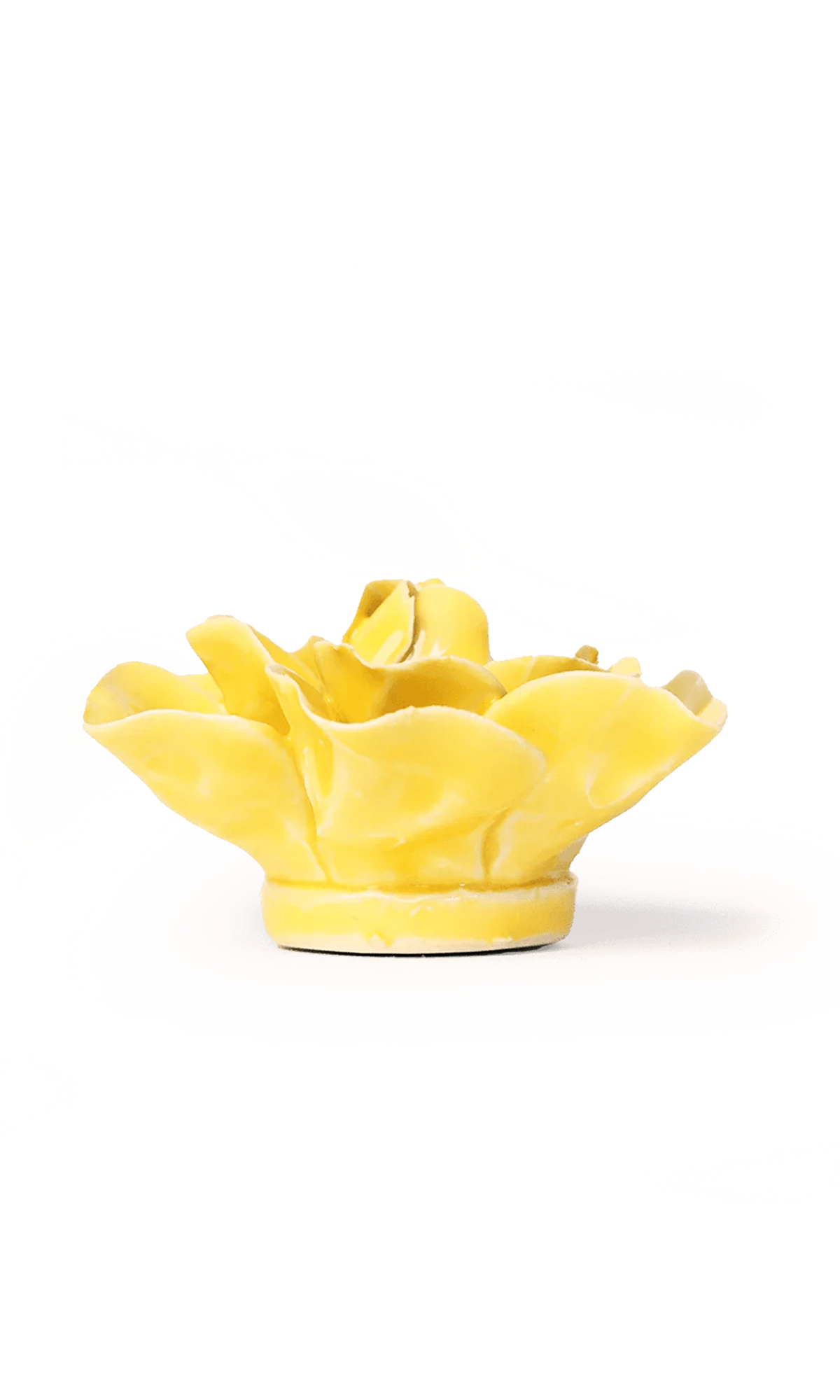 Chive March Birth Flower Daffodil yellow ceramic flower side view showing petal depth and glossy glazed finish.