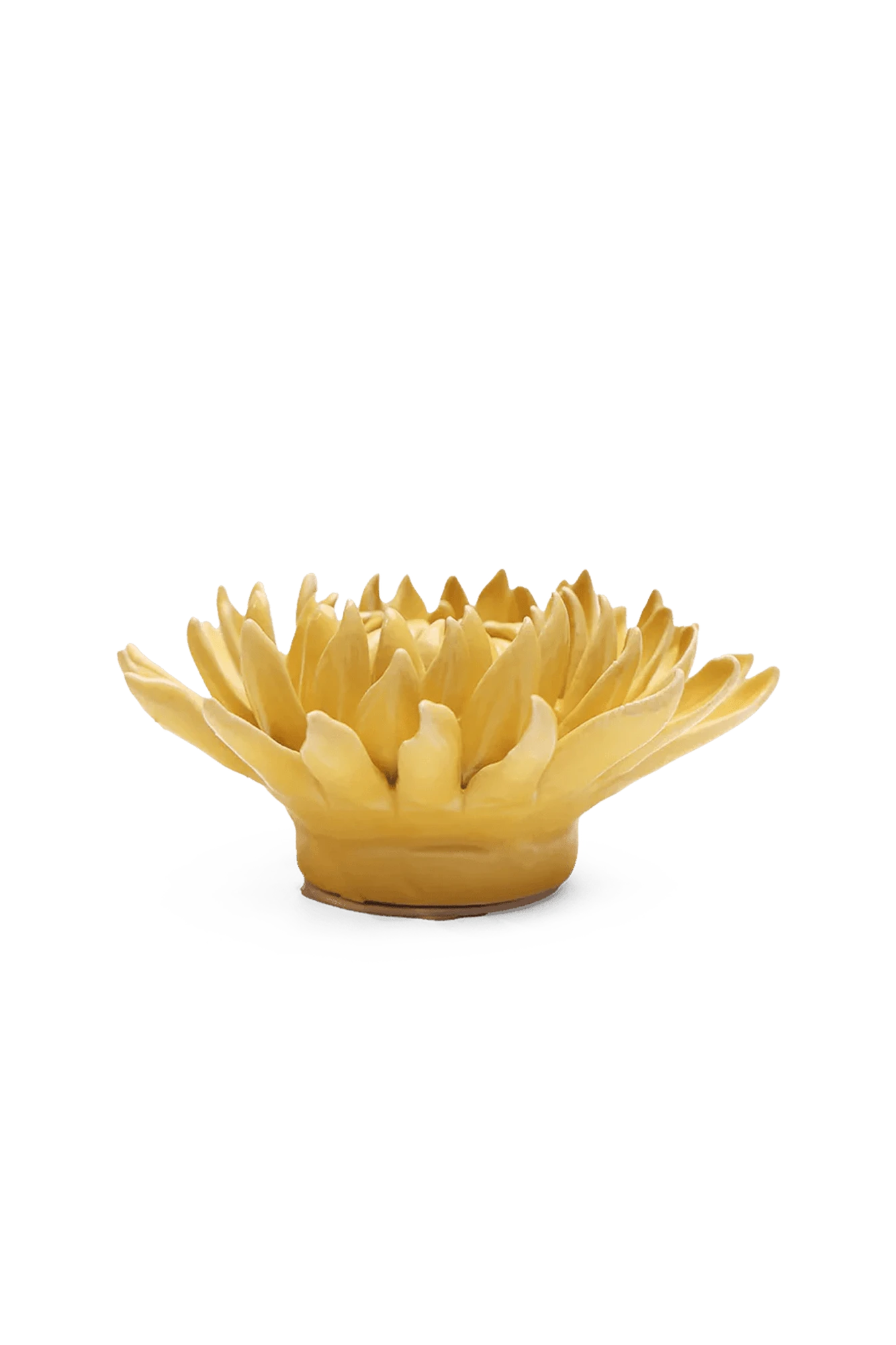 Chive November Birth Flower Chrysanthemum yellow ceramic flower side view showing petal depth and glossy finish.