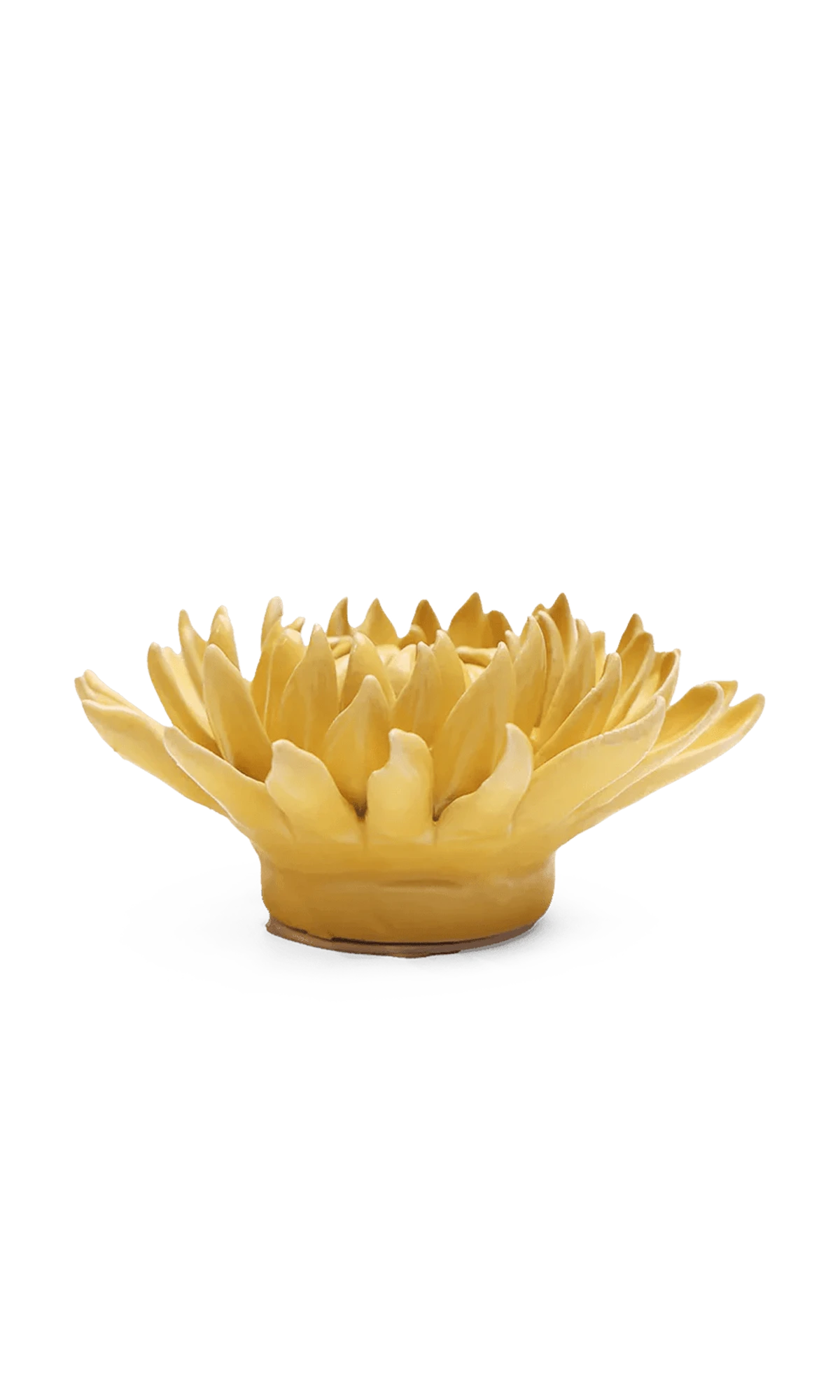Chive November Birth Flower Chrysanthemum yellow ceramic flower side view showing petal depth and glossy finish.