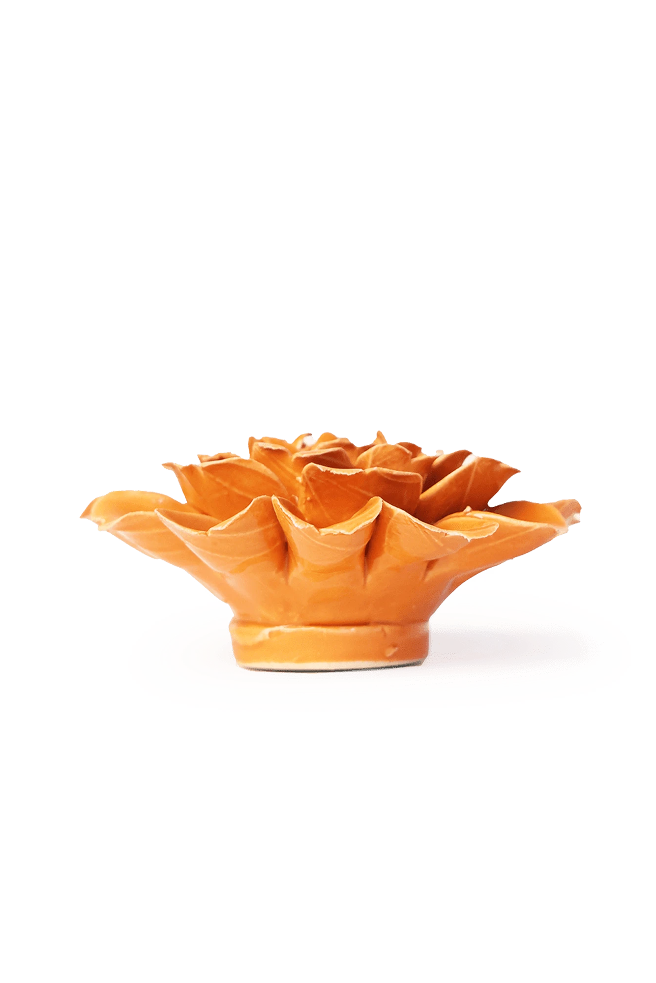 Chive October Birth Flower Marigold fiesta orange ceramic flower side view showing petal depth and glossy glazed finish.
