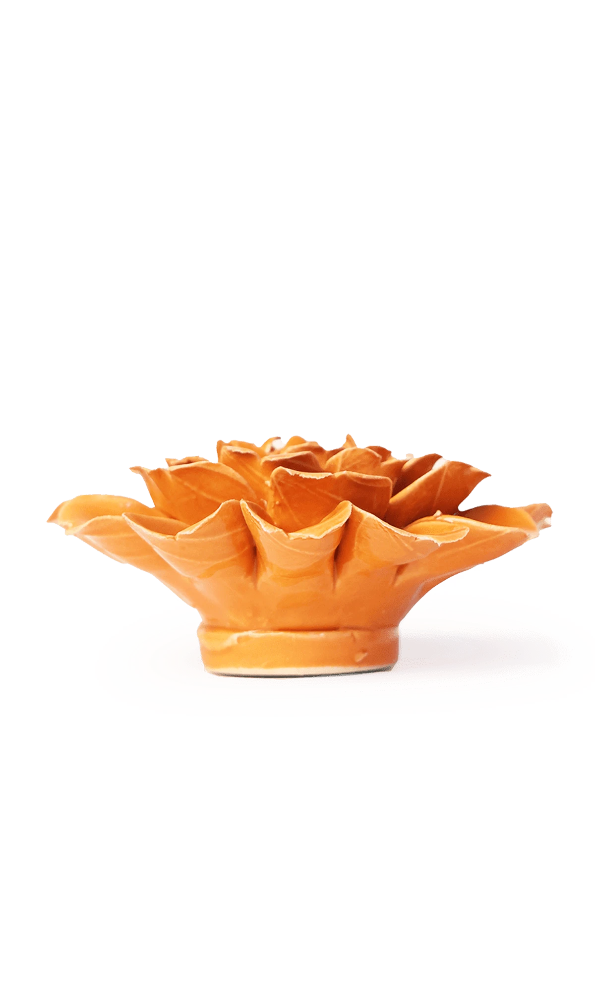 Chive October Birth Flower Marigold fiesta orange ceramic flower side view showing petal depth and glossy glazed finish.