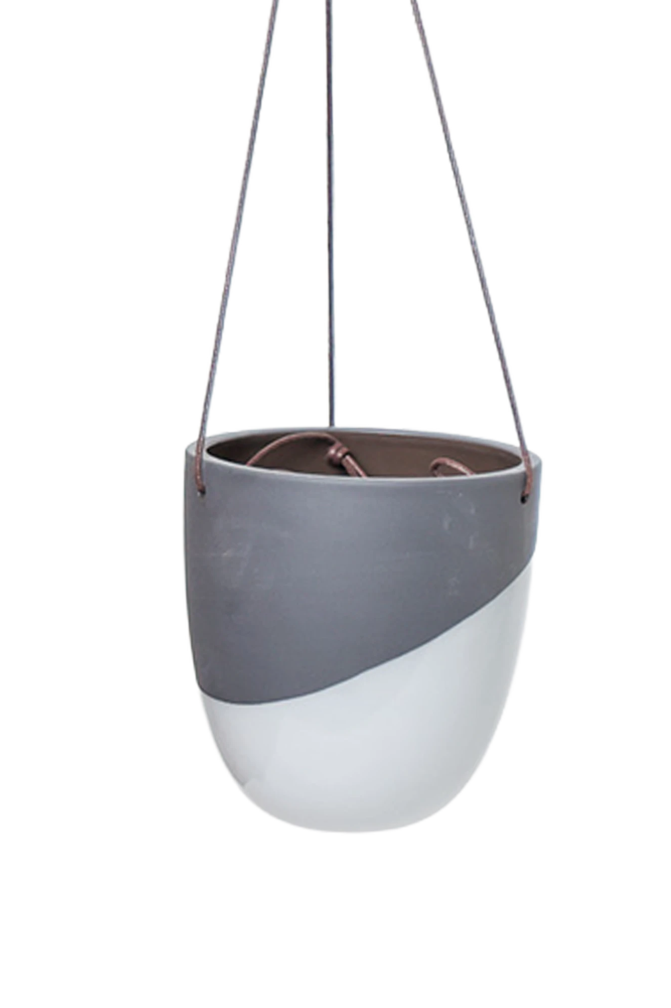 Chive Bobbin black porcelain hanging planter pot with no drainage showing two toned color layer.