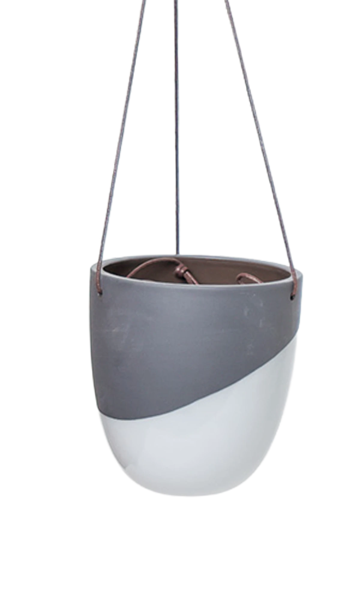 Chive Bobbin black porcelain hanging planter pot with no drainage showing two toned color layer.