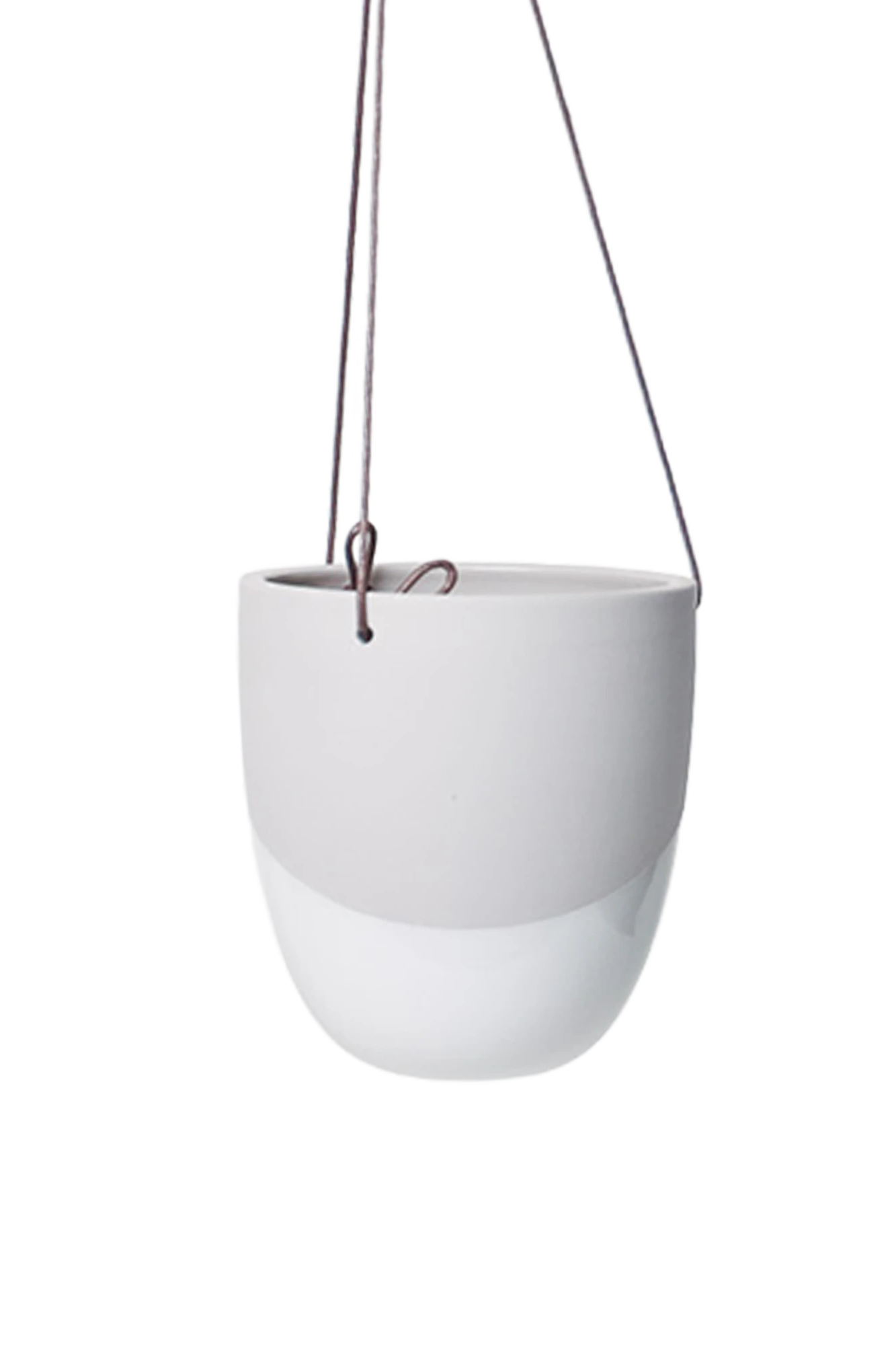 Chive Bobbin black porcelain hanging planter pot with no drainage showing two toned color finish.