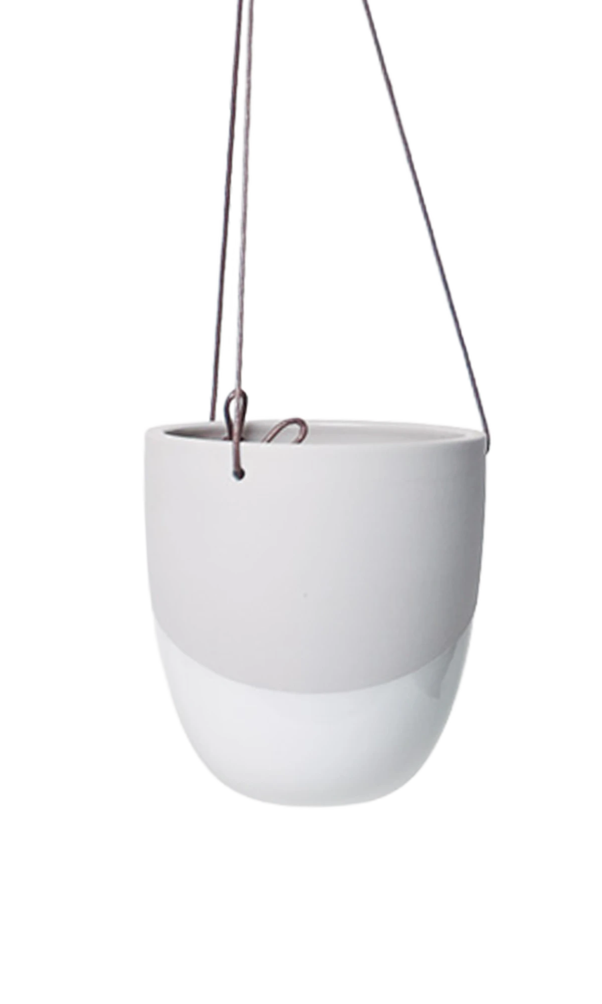 Chive Bobbin black porcelain hanging planter pot with no drainage showing two toned color finish.