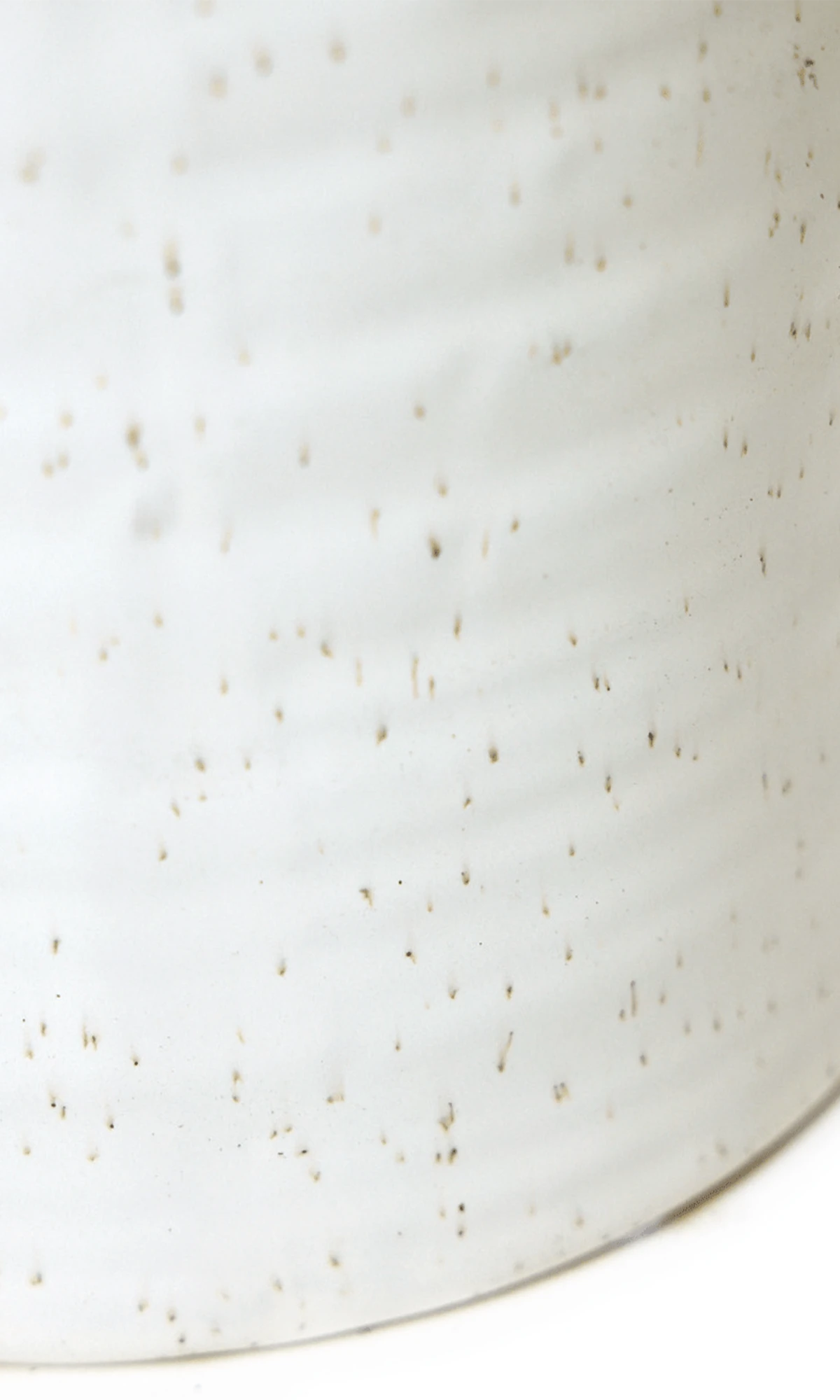 Close-up of the speckles pattern and glaze finish on a Chive Channa white speckles ceramic medium pot.