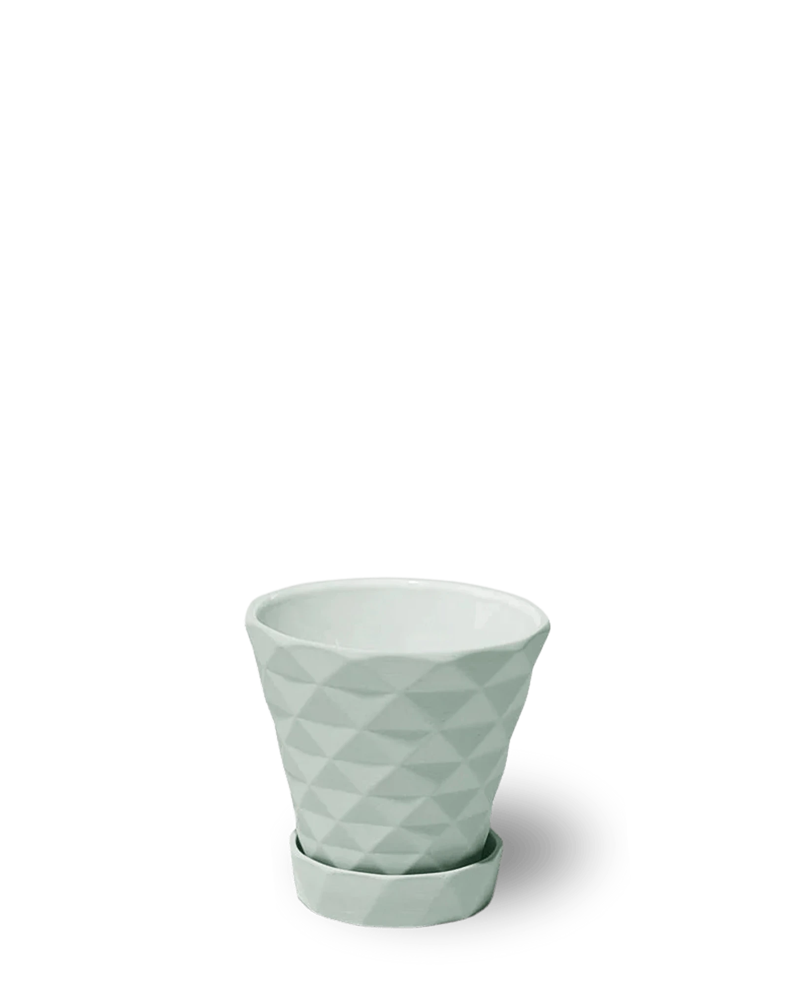 Chive Diamond small mint porcelain plant pot with drainage hole and detachable saucer.