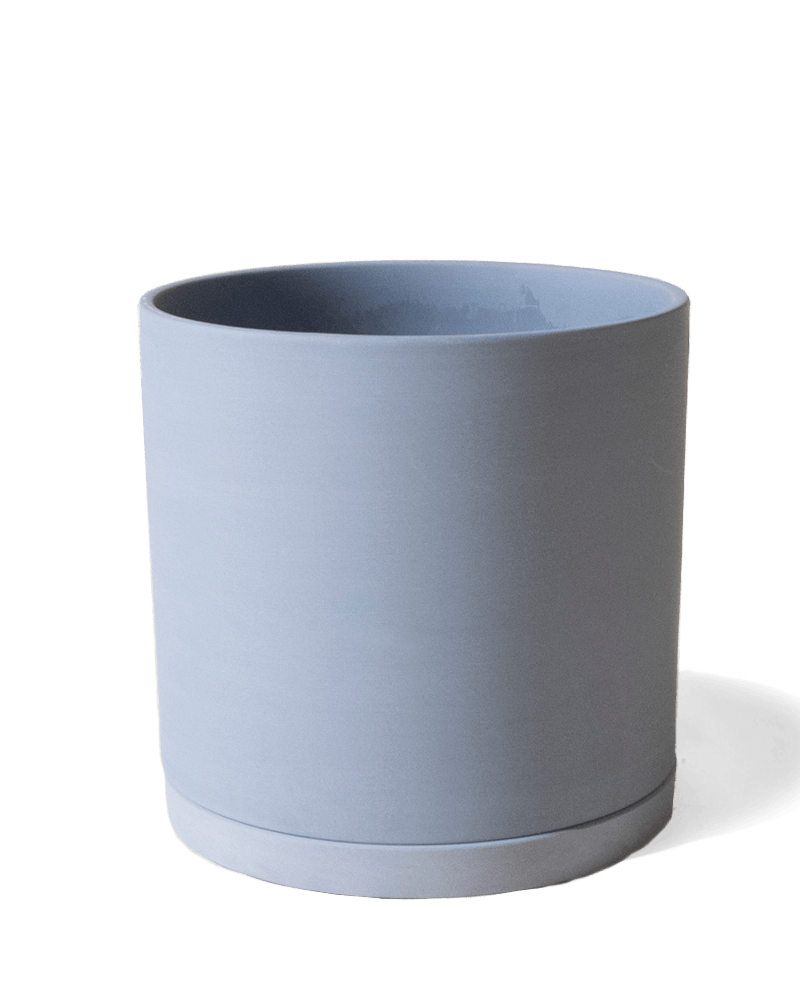 Chive Dojo large blue grey matte porcelain pot with drainage hole and detachable saucer.