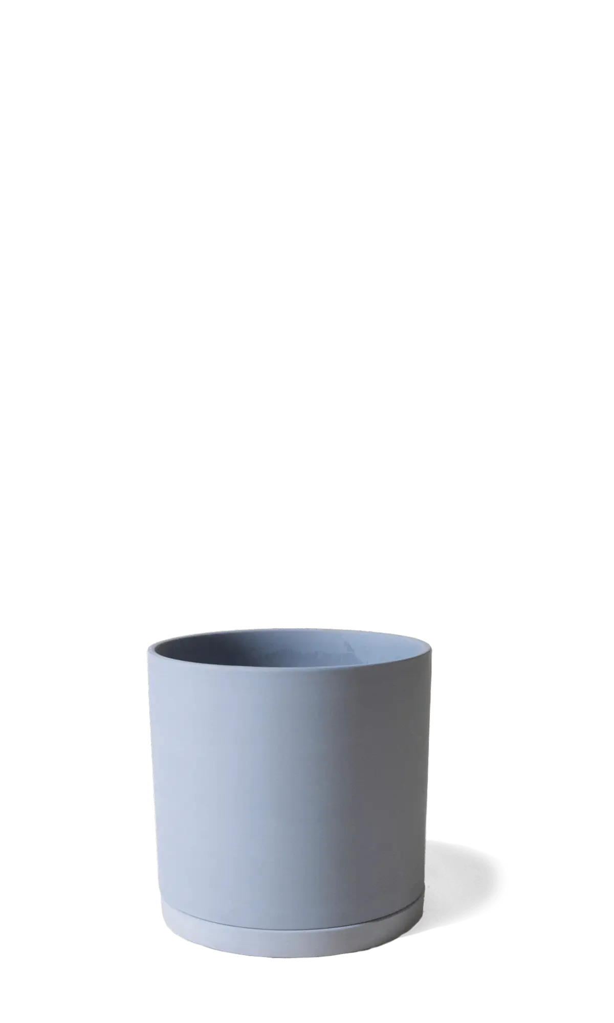 Chive Dojo blue grey matte ceramic small plant pot with drainage hole and detachable saucer.