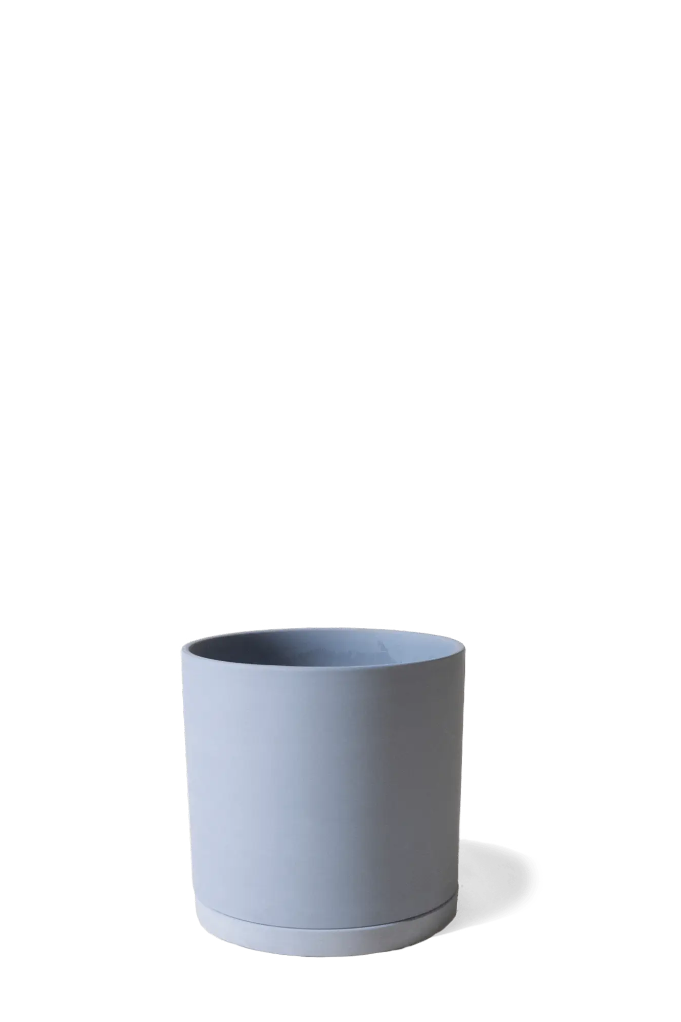Chive Dojo blue grey matte ceramic small plant pot with drainage hole and saucer.