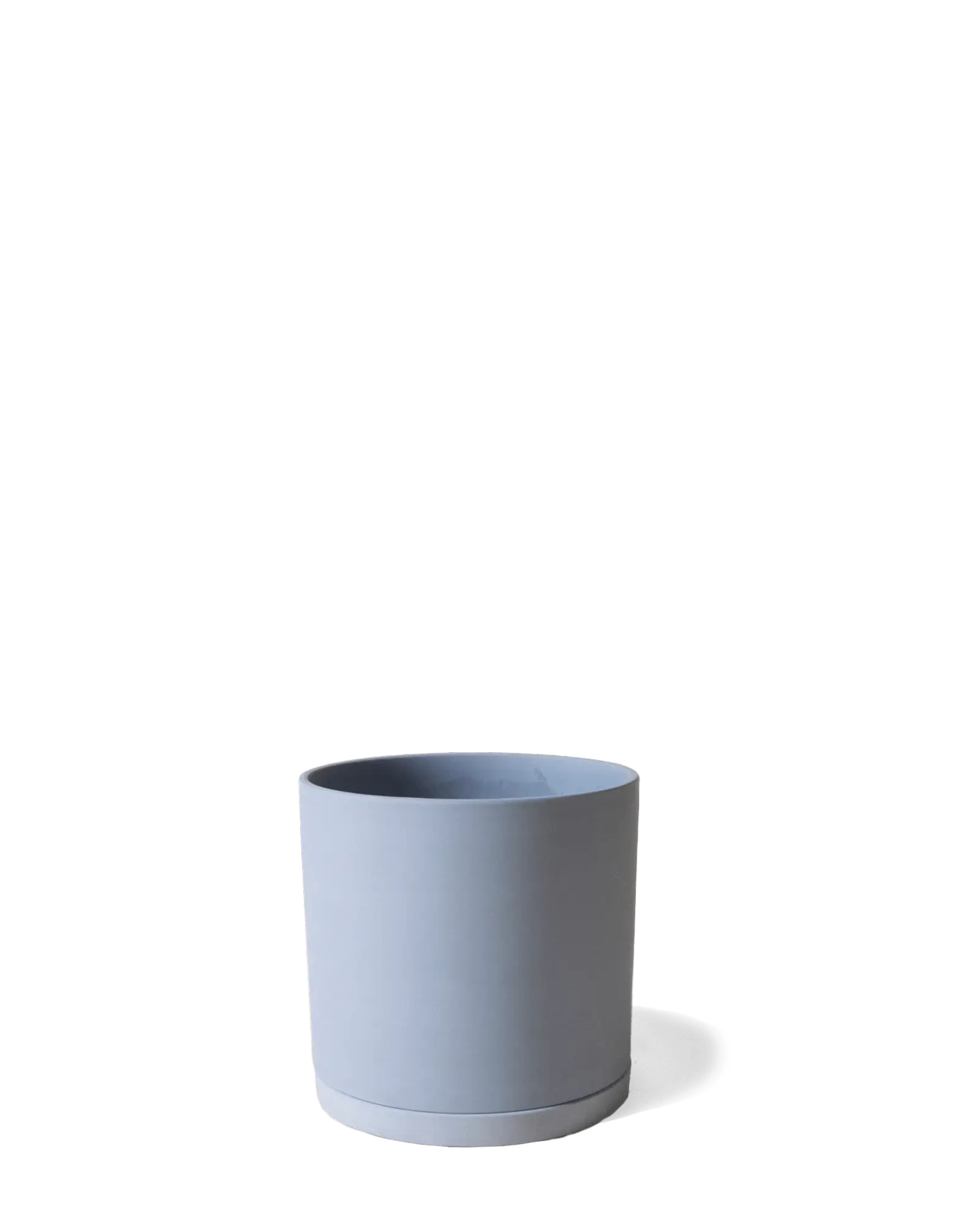 Chive Dojo blue grey matte ceramic small plant pot with drainage hole and saucer.