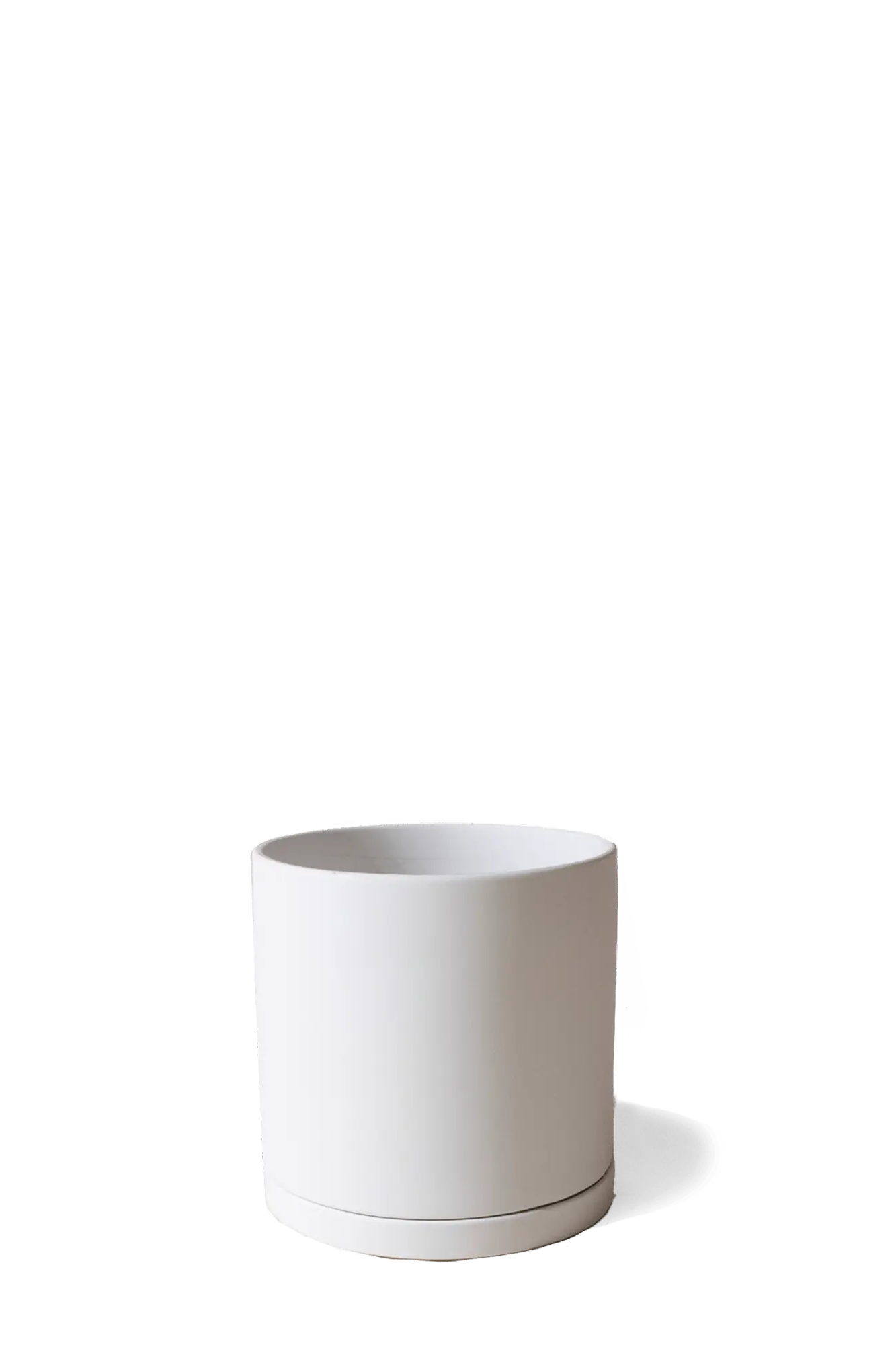 Chive Dojo white matte ceramic small plant pot with drainage hole and saucer.