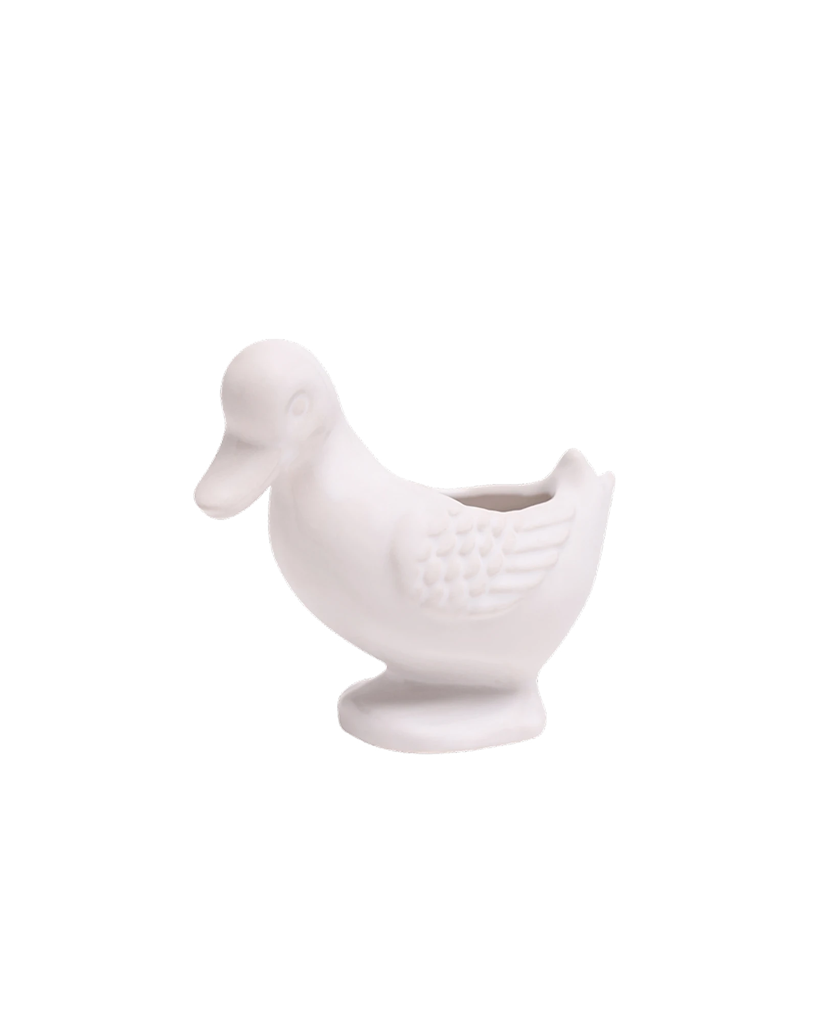 Chive Duck White color ceramic duck shaped succulent planter with no drainage.