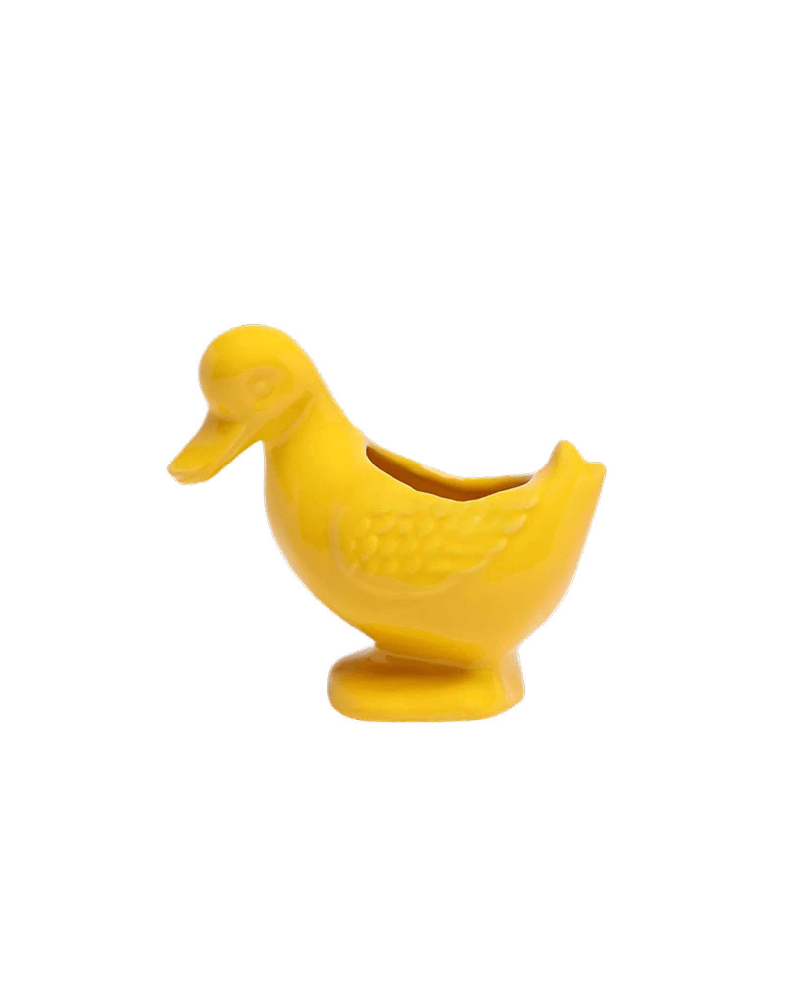Chive Duck Yellow color ceramic duck shaped succulent planter with no drainage.