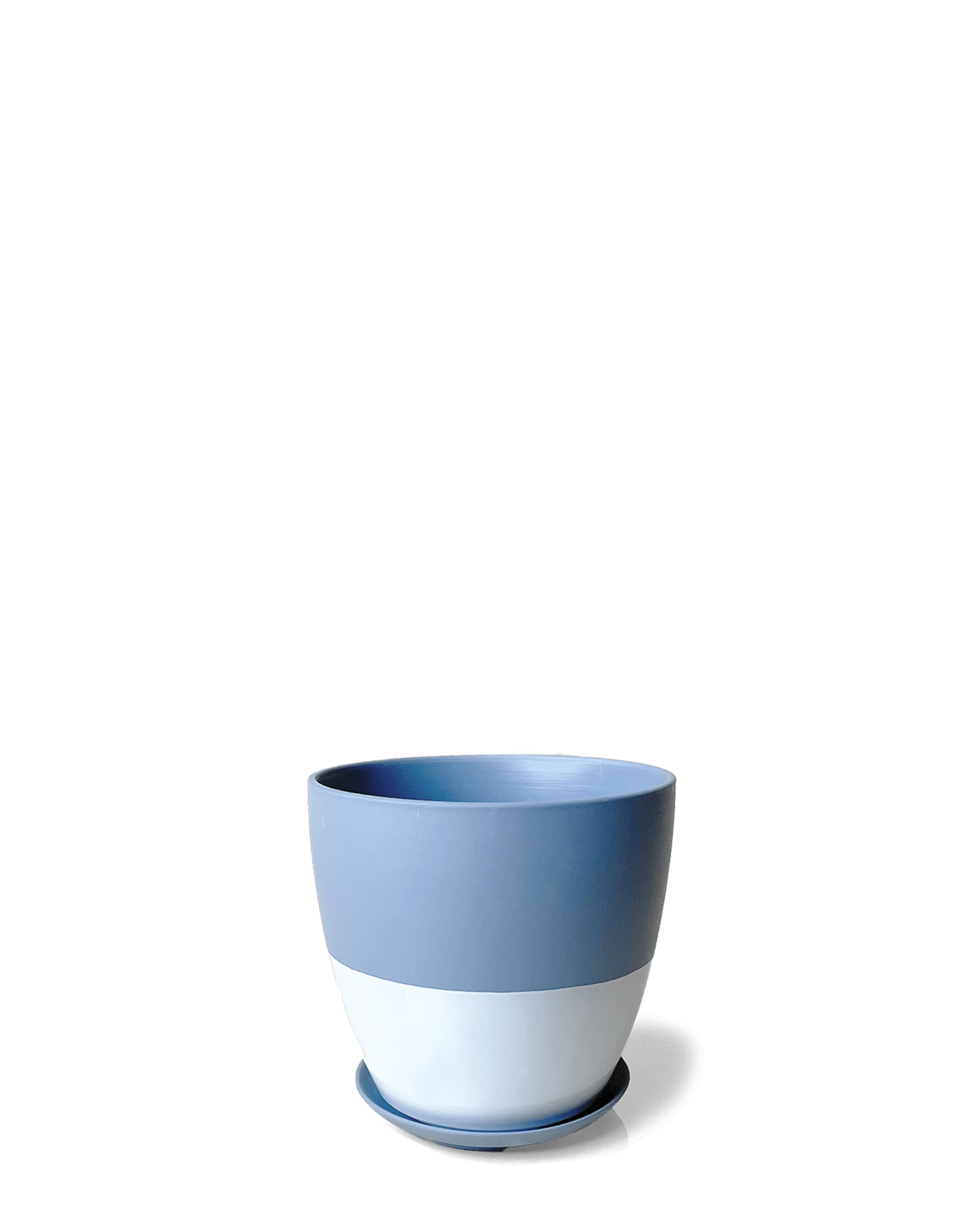 Chive Dyad small blue grey porcelain plant pot with drainage hole and detachable saucer.