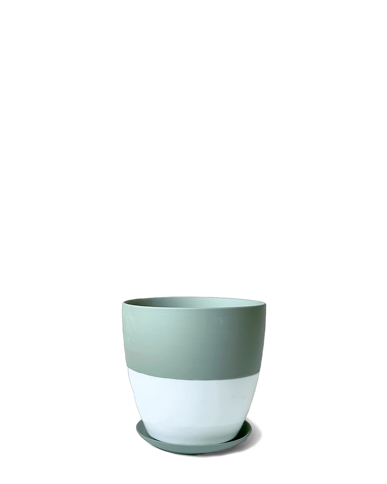 Chive Dyad small peacock green porcelain plant pot with drainage hole and detachable saucer.
