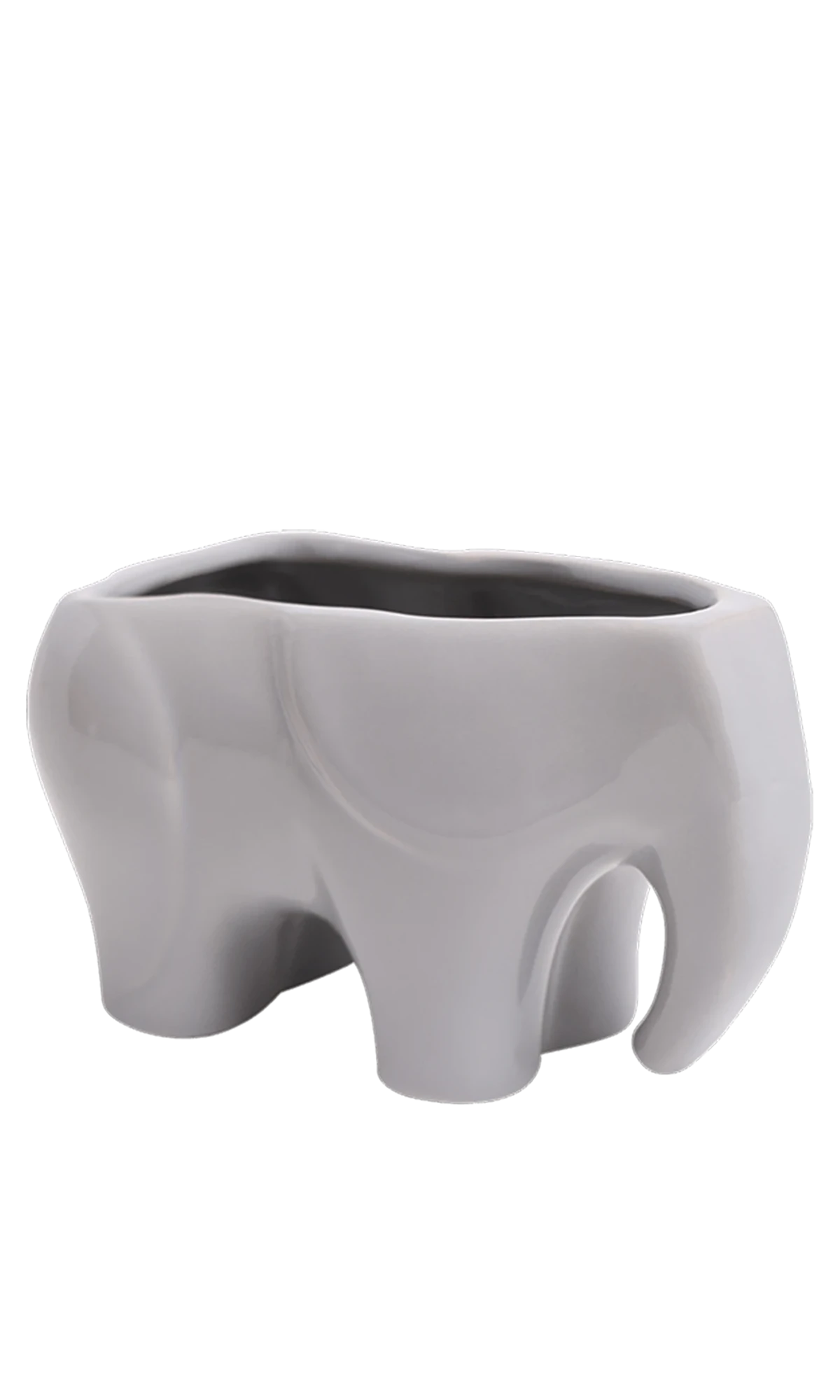 Chive Elephant Grey color ceramic elephant shaped succulent planter with no drainage.